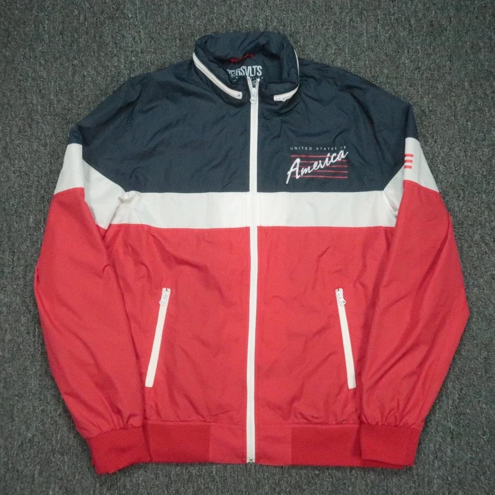 RSVLTS Jacket Mens‎ XL Red Blue Hooded Full Zip Windbreaker Colorblock USA
